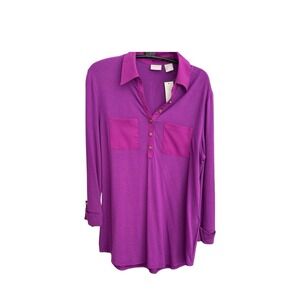 CHICO'S Women's Tunic Top Sz 4-6(Chicos Size O) Purple Long Slvs Roll Tab Option